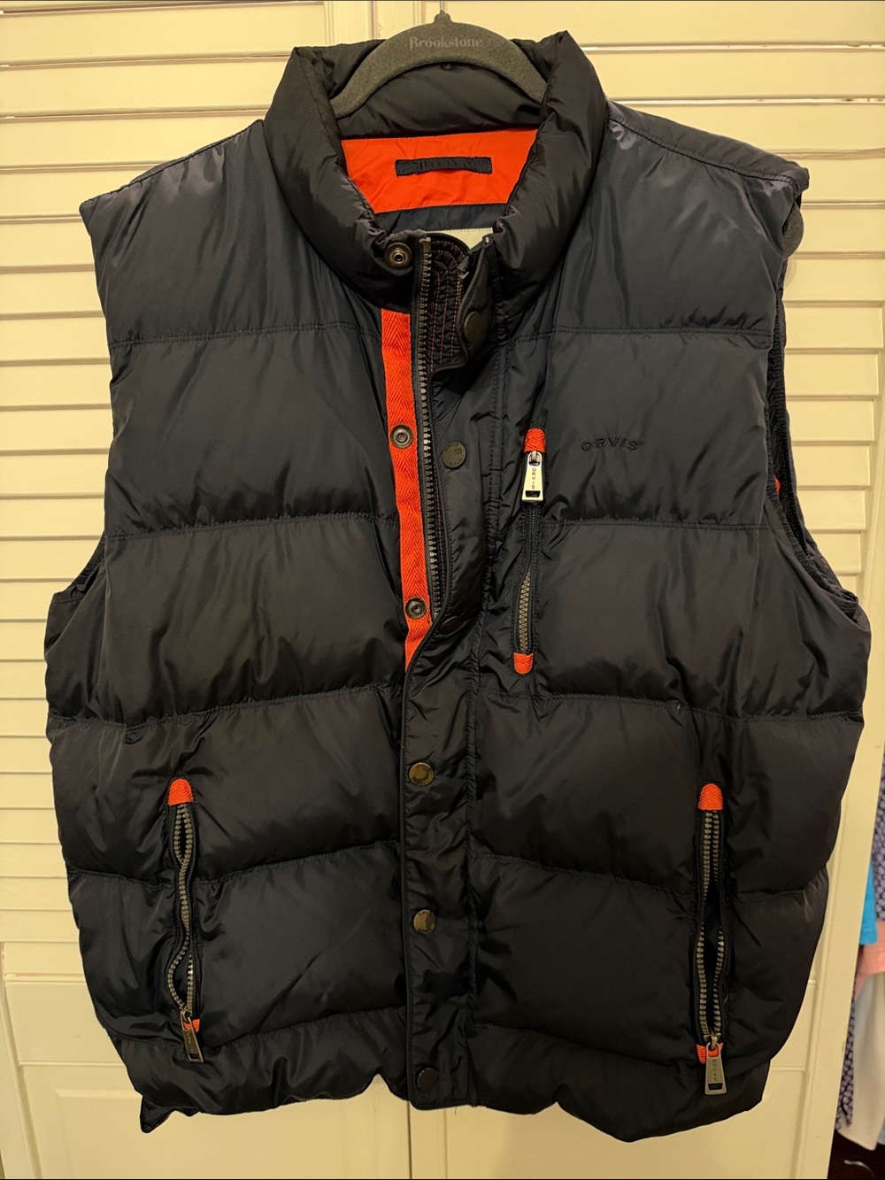 Orvis Men's Navy Puffer Vest with Contrast Red Trim
